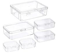 Jetec 6 Pieces Mixed Sizes Rectangular Mini Plastic Clear Beads Storage Containers Box for Collecting Small Items Beads Jewelry Business Cards Pieces Crafts Empty Sewing Supplies