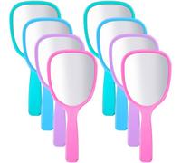 Jetec 8 Pcs Small Handheld Hand Mirror Compact Travel Makeup Mirror Handheld Cosmetic Personal Portable Vanity Glass 3.15 x 7.09 Inch (Blue,Green,Pink,Purple)