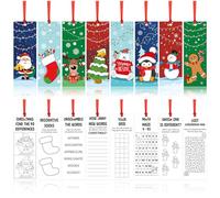 Jetec 80 Pcs Merry Christmas Color Your Own Bookmarks for Kid with Ribbon Bulk DIY Coloring Theme Blank Elk Bookmarks with Snowman Christmas Tree Classroom Craft Supplies Classroom Decorate (Santa)