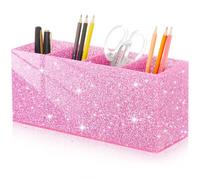 Jetec Acrylic Glitter Pen Holder 4 Compartments Bling Makeup Brush Stationery Organizer Pencil Holder for Desk Accessories Sparkly Gifts for Women Birthday Valentines Desktop Workplace Office(Pink)