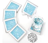 Jetec Crushed Diamond Home Decoration Glass Coaster Set of 6 with 1 Holder, Crystal Mirrored Diamond Coasters Housewarming Gifts for Home Kitchen Bar Table(Navy Blue)