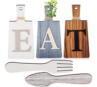 Jetec Cutting Board Eat Sign Set Hanging Art Kitchen Eat Sign Farmhouse Fork and Spoon Wall Decor Rustic Primitive Country Kitchen Decor for Home over Cabinet Decoration(Gray, White, Brown)