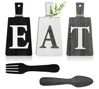 Jetec Cutting Board Eat Sign Set Hanging Art Kitchen Eat Sign Fork and Spoon Wall Decor Rustic Primitive Country Farmhouse Kitchen Decor for Kitchen and Home Decoration (Black, White, Gray)