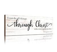 Jetec Farmhouse Bible Verse Scripture Wall Signs, I Can Do All Things Through Christ Who Strengthens Me Wooden Plaque Decor for Church Home Christian Wall Art Decor(17 x 6 Inch, Philippians)