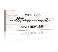 Jetec Farmhouse Bible Verse Scripture Wall Signs, with God All Things Are Possible Wooden Plaque Decor for Church Home Christian Wall Art Decor(17 x 6 Inch, Matthew)