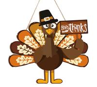 Jetec Happy Thanksgiving Turkey Door Sign Decor Wooden Turkey Sign Wall Art Hanging Rustic Plaque for Autumn Thanksgiving Day Front Door Home Decoration (Classic)