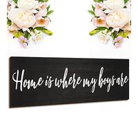 Jetec Home Is Where My Boys Are Wood Sign Rustic Hanging Wall Sign, Black