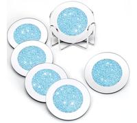 Jetec Mirrored Glass Coaster Set of 6 with 1 Holder 4" Crushed Diamond Round Cup Mat Glitter Crystal Rhinestone Glass Coaster Bling Table Decor for Bar Kitchen Gift for Christmas(Navy Blue,4 Inch)