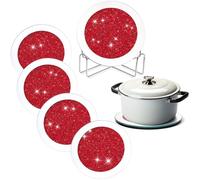 Jetec Mirrored Glass Coaster Set of 6 with 1 Holder 7" Crushed Diamond Round Cup Mat Glitter Crystal Rhinestone Glass Coaster Bling Table Decor for Bar Kitchen Gift for Christmas(Red)