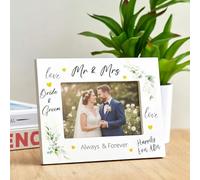 Jetec Mr & Mrs Photo Frame Set with Marker Pen Wedding Gifts Wooden 4 x 6 Inches Picture Frame with Eucalyptus Leaves for Bride and Groom Couple Wedding Anniversary