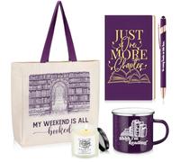 Jetec Set of 5 Book Lovers Gifts for Reader Include Canvas Tote Bag Journal Notebook with Ballpoint Pen Enamel Mug Scented Candle for Teens Librarian Bookish Author(Purple)