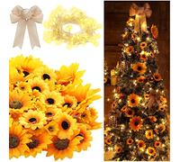 Jetec Sunflower Theme Christmas Tree Decoration Kit 62 Pieces Sunflower Decor with 80 LED String Lights for Christmas Tree Party Home Indoor Fireplace Decorations
