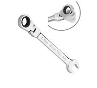Jetech 15mm Flexible Head Gear Wrench, Industrial Grade Ratcheting Combination Spanner, Forged, Heat-Treated Cr-V Alloy Steel, Full Polished 12 Point,Metric