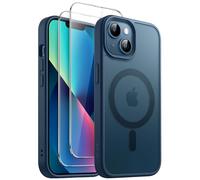 JETech 3 in 1 Magnetic Case for iPhone 13 6.1-Inch with 2-Pack Tempered Glass Screen Protector, Compatible with MagSafe, Translucent Matte Back Shockproof Phone Cover (Storm Blue)