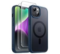 JETech 3 in 1 Magnetic Case for iPhone 14 6.1-Inch with 2-Pack Tempered Glass Screen Protector, Compatible with MagSafe, Translucent Matte Back Shockproof Phone Cover (Storm Blue)
