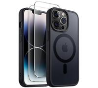 JETech 3 in 1 Magnetic Case for iPhone 14 Pro Max 6.7-Inch with 2 Pack Tempered Glass Screen Protectors, Compatible with MagSafe, Translucent Matte Back Shockproof Phone Cover (Black)