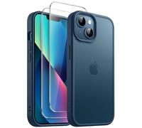 JETech 3 in 1 Matte Case for iPhone 13 6.1-Inch with 2-Pack Tempered Glass Screen Protector, Translucent Frosted Shockproof Phone Cover (Storm Blue)