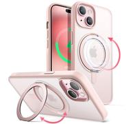 JETech 360 Degree Rotatable Ring Case for iPhone 15 Plus 6.7-Inch Compatible with MagSafe, Slim Shockproof Phone Cover with Stand & Ring Holder (Pink)