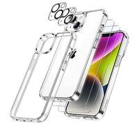 JETech 5 in 1 Case for iPhone 14, Anti-Yellowing, Clear | 2 Tempered Glass Screen Protectors, 2 Camera Lens Protectors, Shockproof Bumper Phone Cover