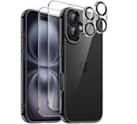 JETech 5 in 1 Case for iPhone 16 6.1-Inch with 2 Pack Each Tempered Glass Screen Protectors and Camera Lens Protectors, Non-Yellowing Shockproof Bumper Phone Cover (Black)