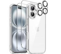 JETech 5 in 1 Case for iPhone 16 6.1-Inch with 2 Pack Each Tempered Glass Screen Protectors and Camera Lens Protectors, Non-Yellowing Shockproof Bumper Phone Cover (Clear)