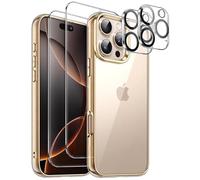 JETech 5 in 1 Case for iPhone 16 Pro 6.3-Inch with 2 Pack Each Tempered Glass Screen Protectors and Camera Lens Protectors, Non-Yellowing Shockproof Bumper Phone Cover (Desert Titanium)