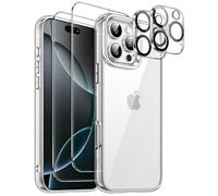 JETech 5 in 1 Case for iPhone 16 Pro 6.3-Inch with 2 Pack Each Tempered Glass Screen Protectors and Camera Lens Protectors, Non-Yellowing Shockproof Bumper Phone Cover (Clear)