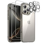 JETech 5 in 1 Case for iPhone 16 Pro 6.3-Inch with 2 Pack Each Tempered Glass Screen Protectors and Camera Lens Protectors, Non-Yellowing Shockproof Bumper Phone Cover (Natural Titanium)