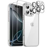 JETech 5 in 1 Case for iPhone 16 Pro Max 6.9-Inch with 2 Pack Each Tempered Glass Screen Protectors and Camera Lens Protectors, Non-Yellowing Shockproof Bumper Phone Cover (Clear)