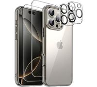 JETech 5 in 1 Case for iPhone 16 Pro Max 6.9-Inch with 2 Pack Each Tempered Glass Screen Protectors and Camera Lens Protectors, Non-Yellowing Shockproof Bumper Phone Cover (Natural Titanium)