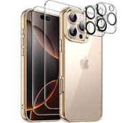 JETech 5 in 1 Case for iPhone 16 Pro Max 6.9-Inch with 2 Pack Each Tempered Glass Screen Protectors and Camera Lens Protectors, Non-Yellowing Shockproof Bumper Phone Cover (Desert Titanium)