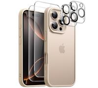 JETech 5 in 1 Matte Case for iPhone 16 Pro 6.3-Inch with 2-Pack Each Tempered Glass Screen Protector and Camera Lens Protector, Translucent Back Shockproof Phone Cover (Desert Titanium)
