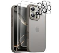 JETech 5 in 1 Matte Case for iPhone 16 Pro 6.3-Inch with 2-Pack Each Tempered Glass Screen Protector and Camera Lens Protector, Translucent Back Shockproof Phone Cover (Natural Titanium)