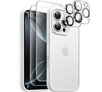 JETech 5 in 1 Matte Case for iPhone 16 Pro Max 6.9-Inch with 2-Pack Each Tempered Glass Screen Protector and Camera Lens Protector, Translucent Back Shockproof Phone Cover (White Titanium)