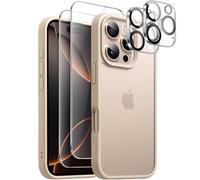 JETech 5 in 1 Matte Case for iPhone 16 Pro Max 6.9-Inch with 2-Pack Each Tempered Glass Screen Protector and Camera Lens Protector, Translucent Back Shockproof Phone Cover (Desert Titanium)