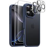JETech 5 in 1 Matte Case for iPhone 16 Pro Max 6.9-Inch with 2-Pack Each Tempered Glass Screen Protector and Camera Lens Protector, Translucent Back Shockproof Phone Cover (Storm Blue)