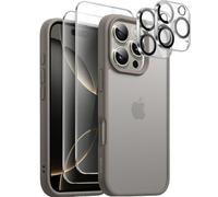 JETech 5 in 1 Matte Case for iPhone 16 Pro Max 6.9-Inch with 2-Pack Each Tempered Glass Screen Protector and Camera Lens Protector, Translucent Back Shockproof Phone Cover (Natural Titanium)