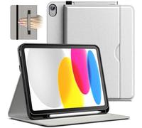 JETech Business Case for iPad (A16) 11th/10th Gen, Silver | Cover for 2025/2022 Model, PU Leather Design, Pencil Holder & Pocket, Multi-Angle Viewing