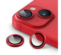 JETech Camera Lens Protector for iPhone 14 6.1-Inch and iPhone 14 Plus 6.7-Inch, 9H Tempered Glass Metal Individual Ring Cover, HD Clear, 1 Set (Red)