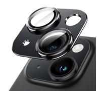 JETech Camera Lens Protector for iPhone 15 6.1-Inch and iPhone 15 Plus 6.7-Inch, Full Coverage 9H Tempered Glass Ring Cover, Matte Metal Plate, Case Friendly, 1-Pack (Midnight)