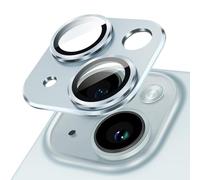 JETech Camera Lens Protector for iPhone 15 6.1-Inch and iPhone 15 Plus 6.7-Inch, Full Coverage 9H Tempered Glass Ring Cover, Matte Metal Plate, Case Friendly, 1-Pack (Blue)