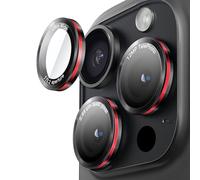 JETech Camera Lens Protector for iPhone 15 Pro 6.1-Inch and iPhone 15 Pro Max 6.7-Inch, 9H Tempered Glass Metal Individual Ring Cover, Two-Tone, HD Clear, 1 Set (Black+Red)