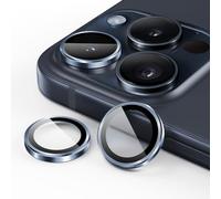 JETech Camera Lens Protector for iPhone 15 Pro 6.1-Inch and iPhone 15 Pro Max 6.7-Inch, 9H Tempered Glass Metal Individual Ring Cover, HD Clear, 1 Set (Blue)