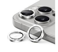 JETech Camera Lens Protector for iPhone 15 Pro 6.1-Inch and iPhone 15 Pro Max 6.7-Inch, Bling Glitter Individual 9H Tempered Glass Metal Ring Cover, HD Clear, 1 Set (White Titanium)