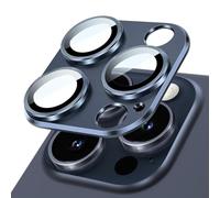 JETech Camera Lens Protector for iPhone 15 Pro 6.1-Inch and iPhone 15 Pro Max 6.7-Inch, Full Coverage 9H Tempered Glass Ring Cover, Matte Metal Plate, Case Friendly, 1-Pack (Blue)