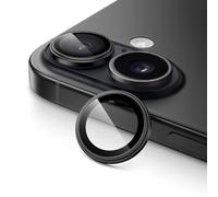 JETech Camera Lens Protector for iPhone 16 6.1-Inch and iPhone 16 Plus 6.7-Inch, 1:1 Invisible Fit, 9H Tempered Glass Metal Individual Ring Cover, HD Clear, 1 Set (Black)