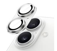 JETech Camera Lens Protector for iPhone 16 6.1-Inch and iPhone 16 Plus 6.7-Inch, Full Coverage 9H Tempered Glass Ring Cover, Matte Metal Plate, Case Friendly, 1-Pack (White)