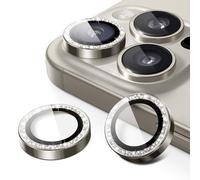 JETech Camera Lens Protector for iPhone 16 Pro 6.3-Inch and iPhone 16 Pro Max 6.9-Inch, Bling Glitter Individual 9H Tempered Glass Metal Ring Cover, HD Clear, 1 Set (Natural Titanium)