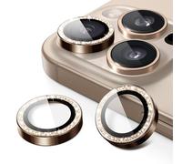 JETech Camera Lens Protector for iPhone 16 Pro 6.3-Inch and iPhone 16 Pro Max 6.9-Inch, Bling Glitter Individual 9H Tempered Glass Metal Ring Cover, HD Clear, 1 Set (Desert Titanium)