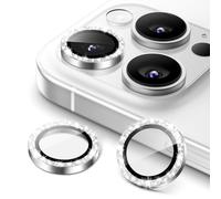 JETech Camera Lens Protector for iPhone 16 Pro 6.3-Inch and iPhone 16 Pro Max 6.9-Inch, Bling Glitter Individual 9H Tempered Glass Metal Ring Cover, HD Clear, 1 Set (Silver)